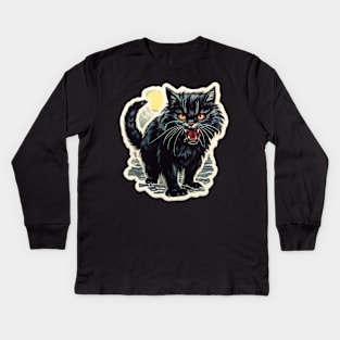 Angry Black Cat Kids Long Sleeve T-Shirt